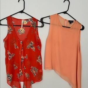 Red Floral and Top Shop Peach Sleeveless Blouses Bundle